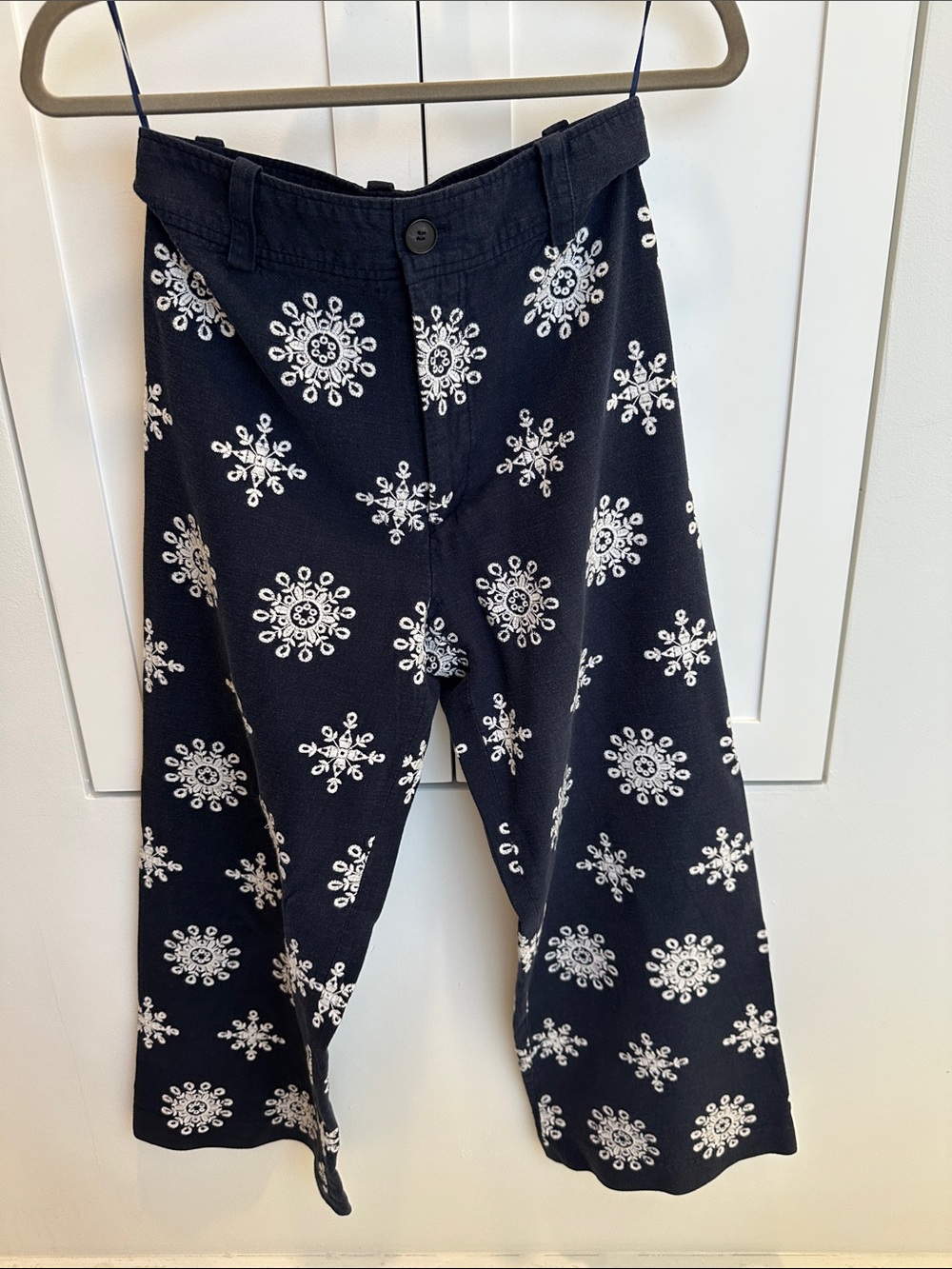 Zara Navy and White Embroidered Snowflake Kids Pants